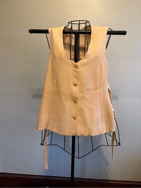 VINTAGE 90s Armani Collezioni Sleeveless Button Front Top - Cream